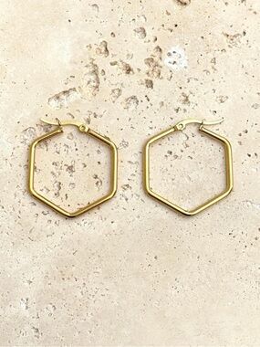 Adornia Tarnish Resistant 18k Gold Plated Hexagon Hoop Earrings NWT